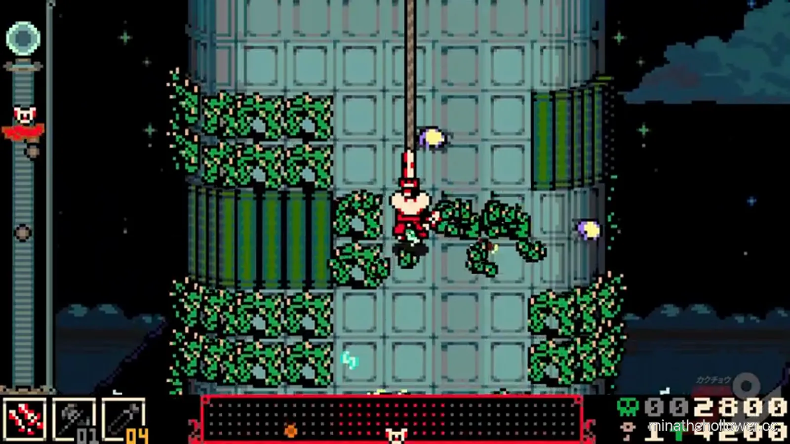 Tower interior puzzle gauntlet — chained moving platforms and toxic-tile hazards.