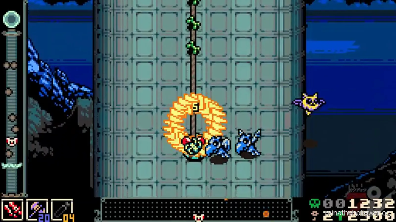 Spark Generator tower climb — opening room interior in Queensbury Crypt, dark masonry with hex-grid floor tiles and a chandelier above.