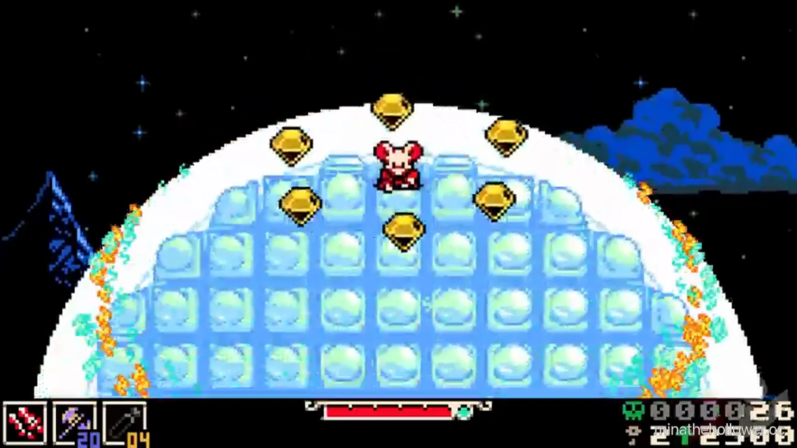 Tower climb mid-room enemy gauntlet — masked enemy spawns + collectible chest in dark stone interior.