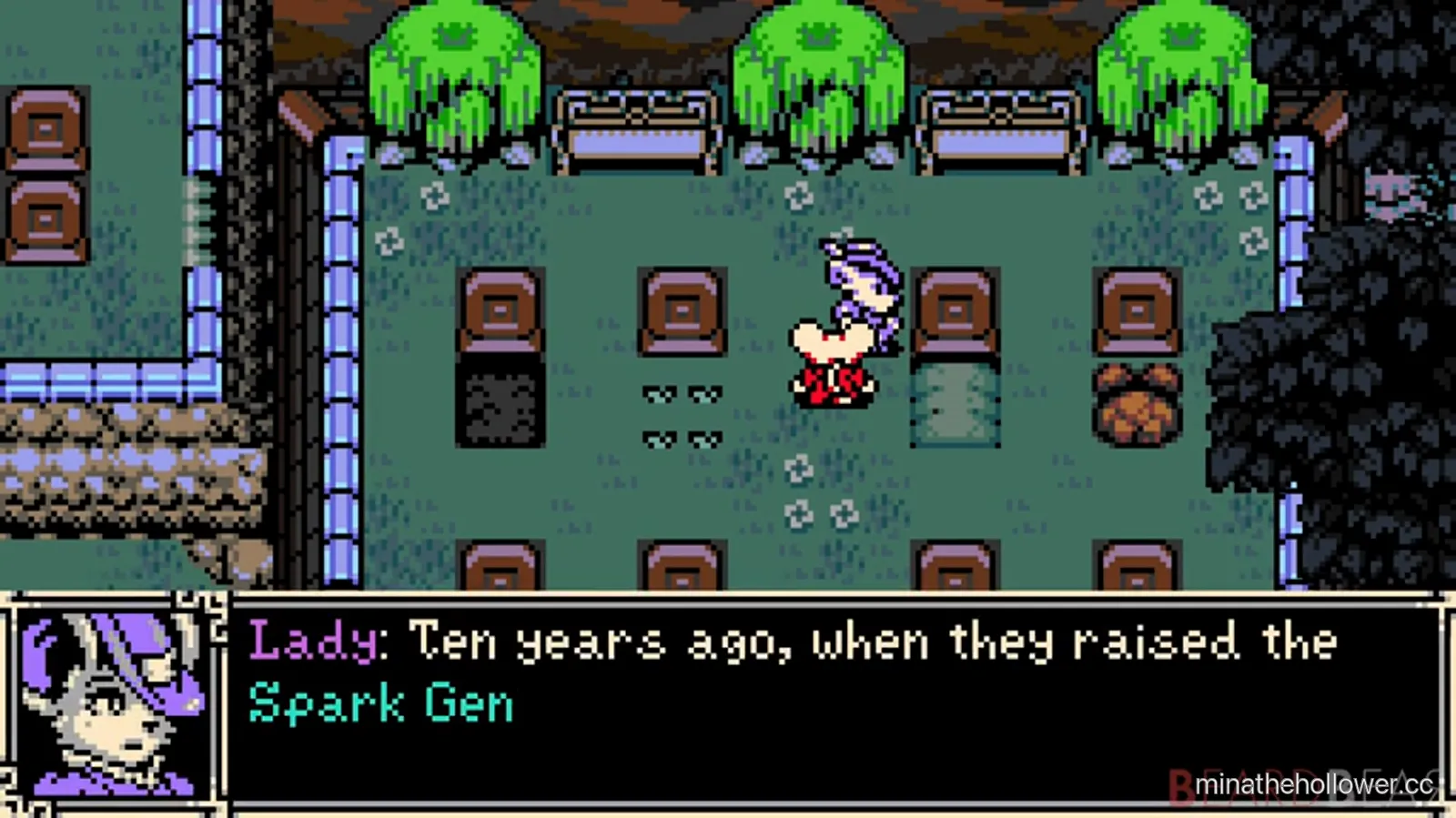 Queensbury Crypt — Lady NPC dialogue: 'Ten years ago, when they raised the Spark Gen...' Establishes the Duke / Duchess history before the choice. BeardBear t=1:05:00.
